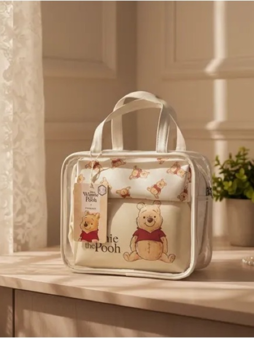 Disney Winnie the Pooh Beige Cosmetic Makeup Bag Set (3 piece)